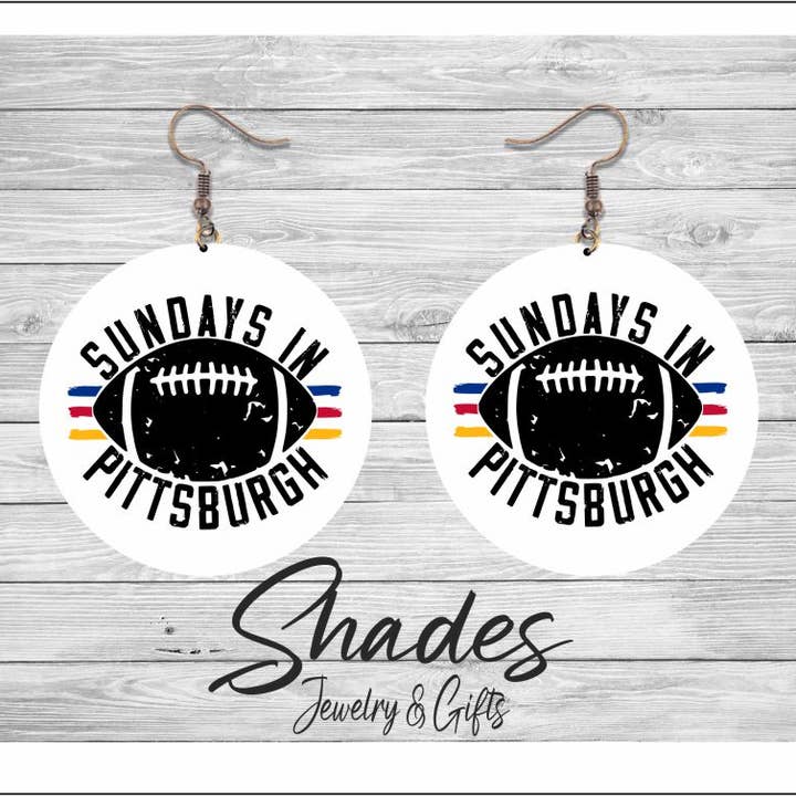 Pittsburgh Steelers Earrings, Sundays in Pittsburgh for wholesale by Shades Jewelry & Gifts