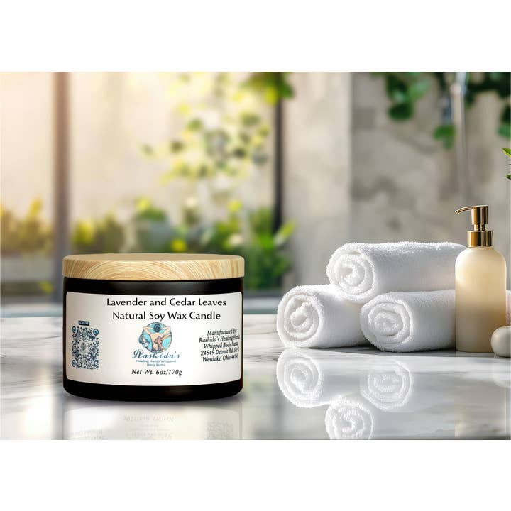 Lavender and Cedar Leaves 6oz Tin Soy Candle for wholesale by Rashida’s Healing Hands Whipped Body Butta