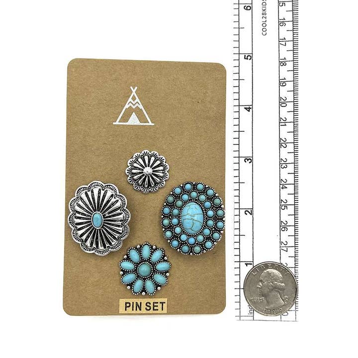Turquoise FLORAL GEMSTONE CONCHO MIX PIN SET for wholesale on Faire