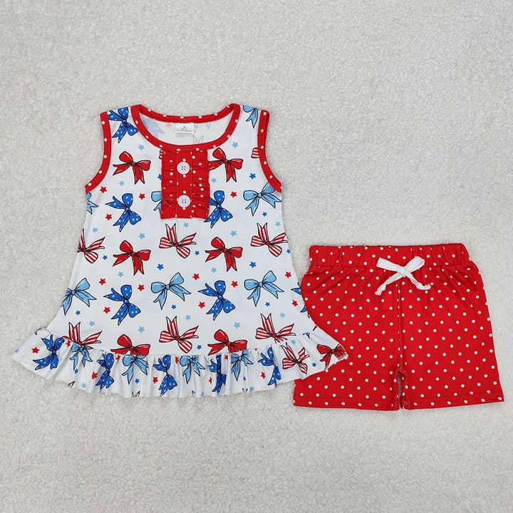 Aier Wholesale - Wholesale Top & Short Set - Kids - Baby Girls 4th Of July Bows Tunic Shorts Sets