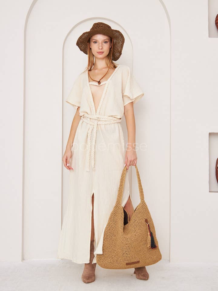 Abito Aura Boho: Abito Helen in cotone con trecce tessute a mano per la vendita all'ingrosso da parte di bohémisse