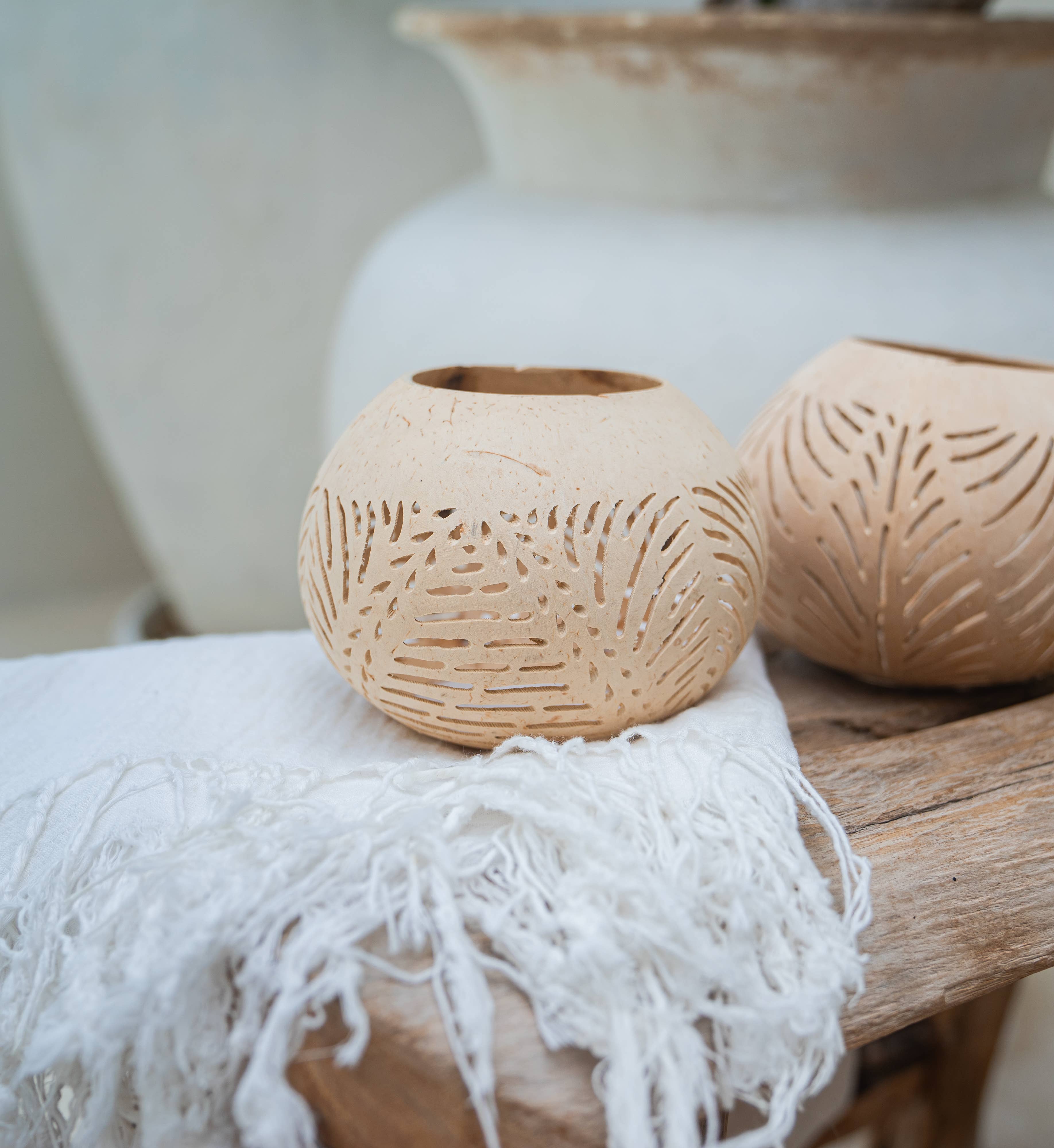 The Artisan and Company - Wholesale Candle Holder - Natural Carved Coconut Tealight Candle Holder1