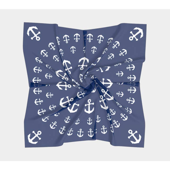 Anchor Pinwheel Square Scarf - White on Navy for wholesale by SummerTies