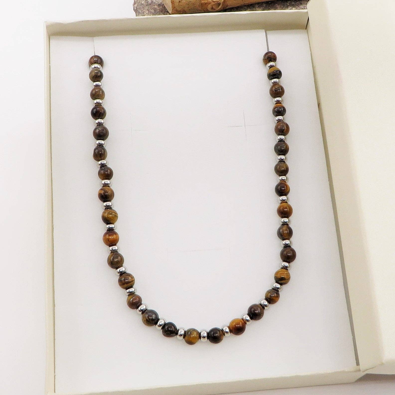 TIGERAUGE + STAHL SET NATÜRLICHER TIGERAUGE - HERREN - Halskette + Armband EDELSTAHL für den Großhandel auf Faire3