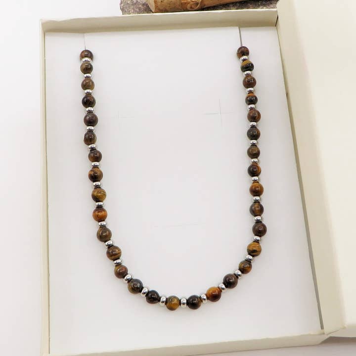 SET OCCHIO DI TIGRE Naturale - UOMO - Collana + Bracciale ACCIAIO inossidabile for wholesale on Faire3