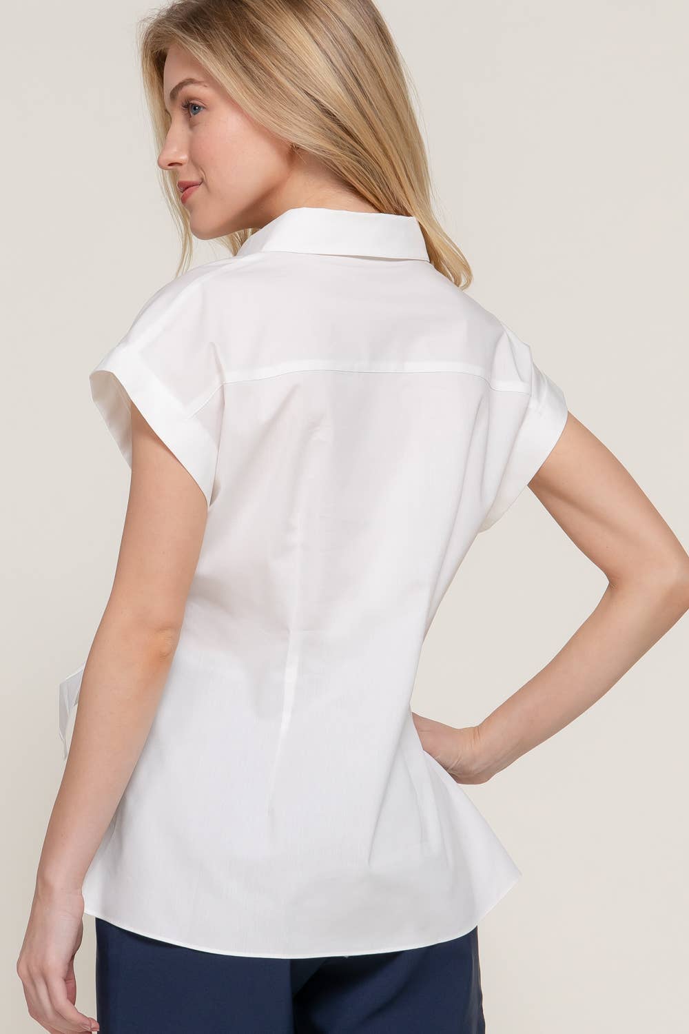 Active Basic | Active USA - Wholesale Button Down Shirt - Women's - Short Dolman Sleeve Button Down Side Knot Poplin Shirt16