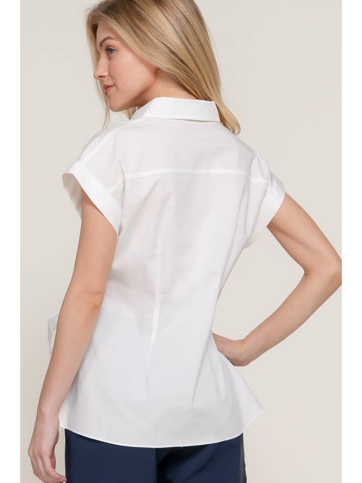 Active Basic | Active USA - Wholesale Button Down Shirt - Women's - Short Dolman Sleeve Button Down Side Knot Poplin Shirt16