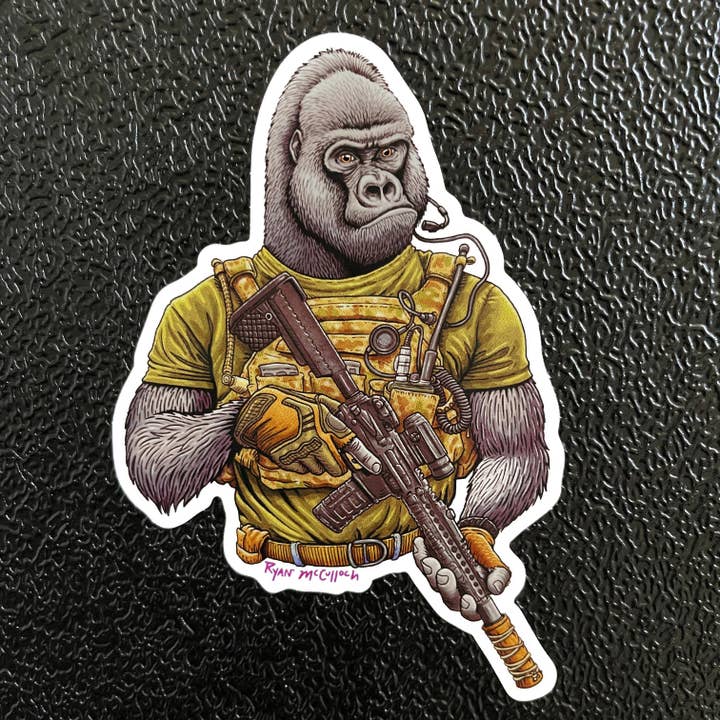 Ryan McCulloch Art - Wholesale Sticker - 5.25 INCH STICKER: Guerrilla (Military Gorilla)