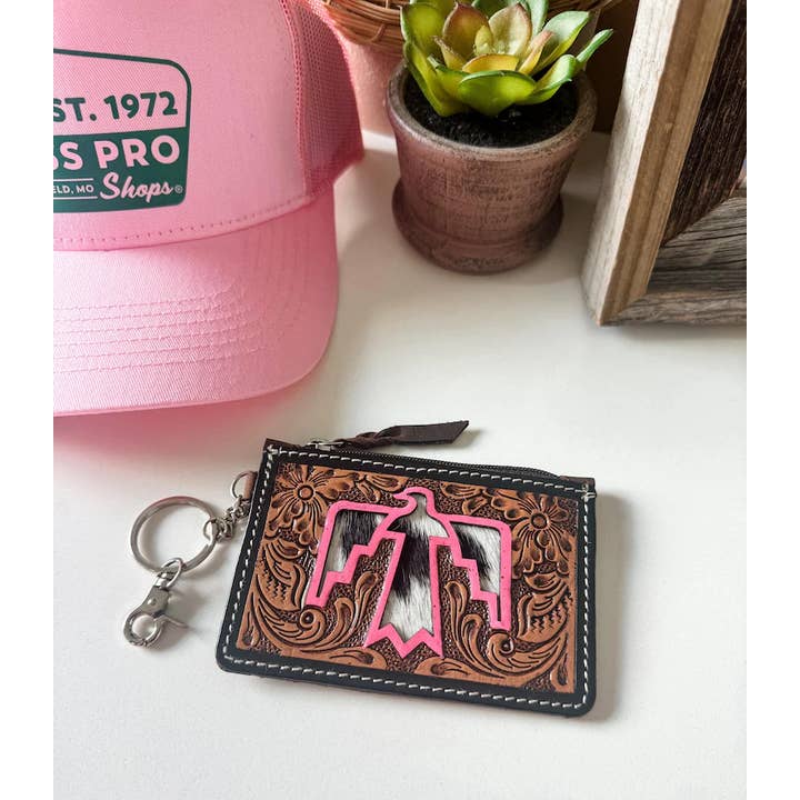 Boho Ranch Shop - Wholesale Wallet - Women's - Tooled Leather Keychain Wallet Thunderbird Longhorn Bow Hat