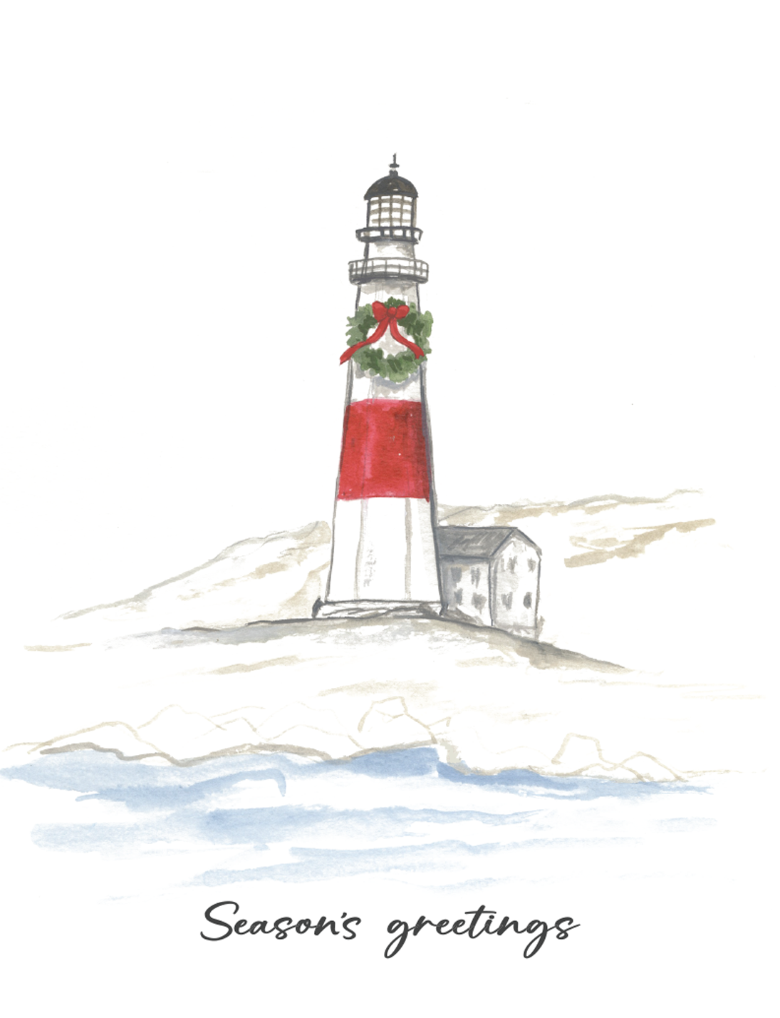 Jessica Frasz Studio - Wholesale Season's Greetings Card - Coastal Holiday Lighthouse greeting card | Nautical Holiday 1