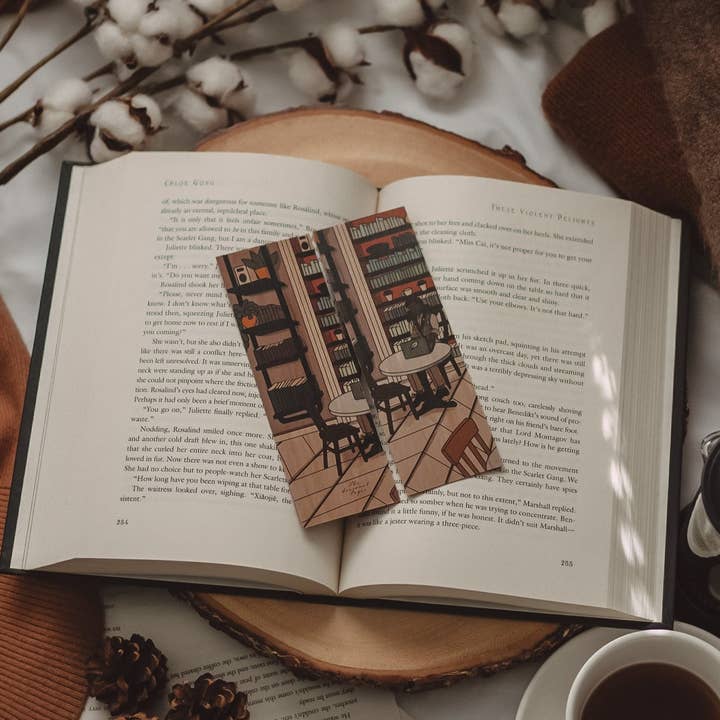 The Seasonal Pages - Wholesale Bookmark - Day at a Cafe Woodmark