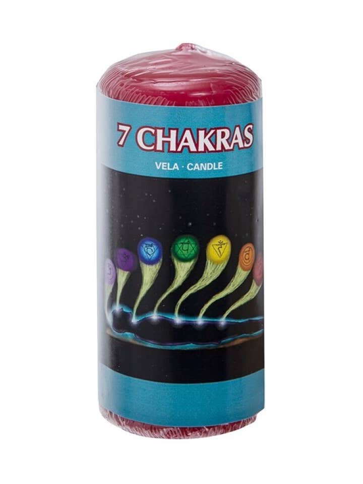 Candela Pilastro 4,8x12cm 7 Chakra per la vendita all'ingrosso da parte di AUM Fragrances