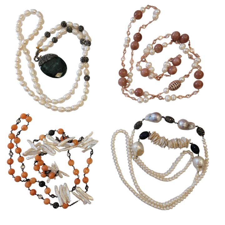 Conjunto de Colares Longos com Contas de Pedras Naturais 3 por atacado de ZEYZEY