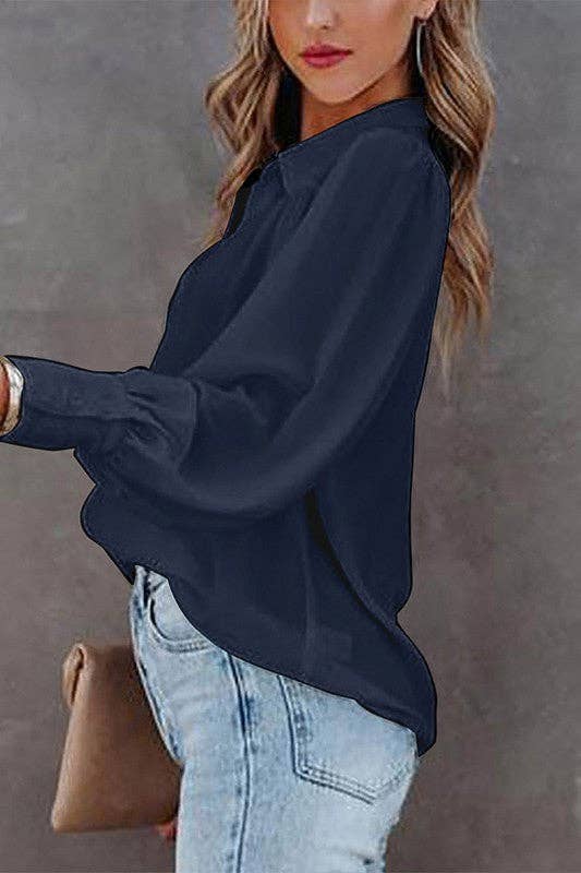 Aria Romance - Wholesale Blouse - Women's - Lantern Sleeve Pleated Collar Shirt1