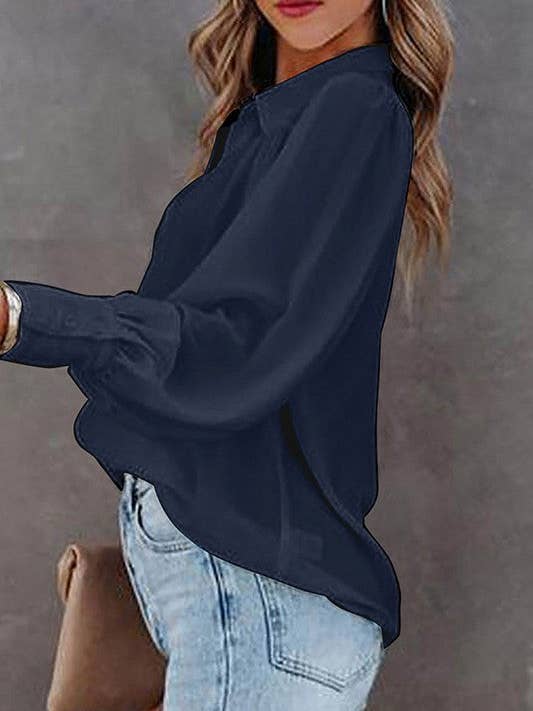 Aria Romance - Wholesale Blouse - Women's - Lantern Sleeve Pleated Collar Shirt1