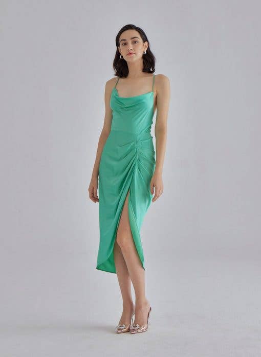 Tranquil Green Midi Silk Dress