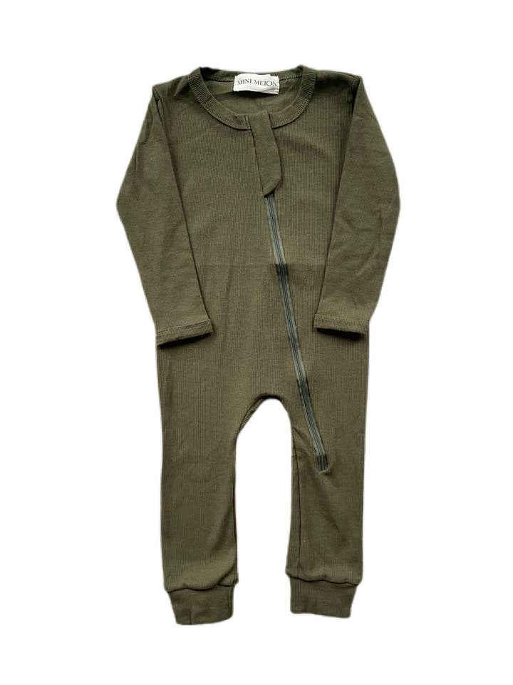 Moss Organic Ribbed Footless Sleeper for wholesale by Mini Melon