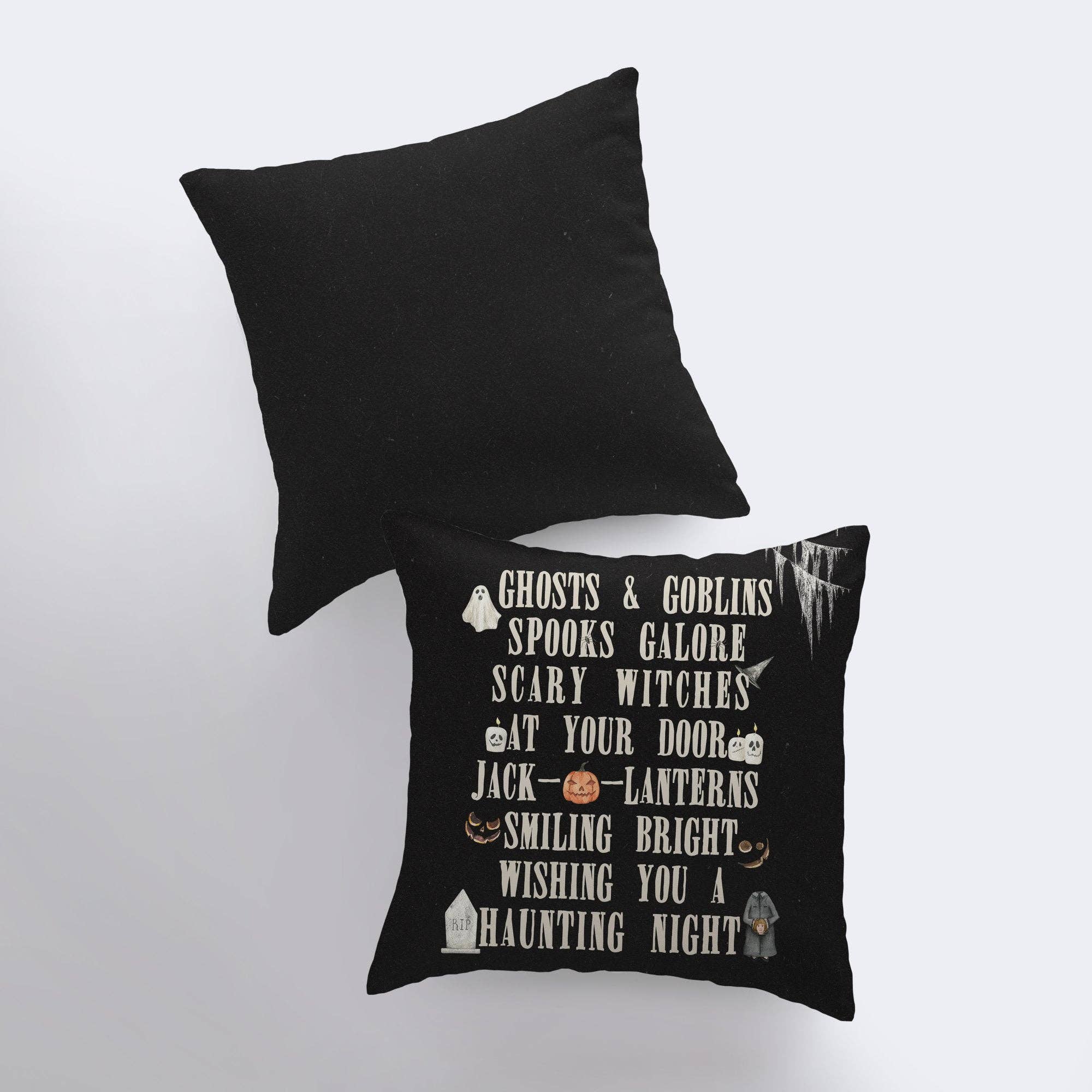 UniikPillows - Vendita all'ingrosso Fodera cuscino decorativo - Federa per cuscino fantasma e goblin | Decorazioni autunnali | Cuscini di Halloween | Decorazioni di Halloween | Cuscini autunnali | Simpatici cuscini da tiro3