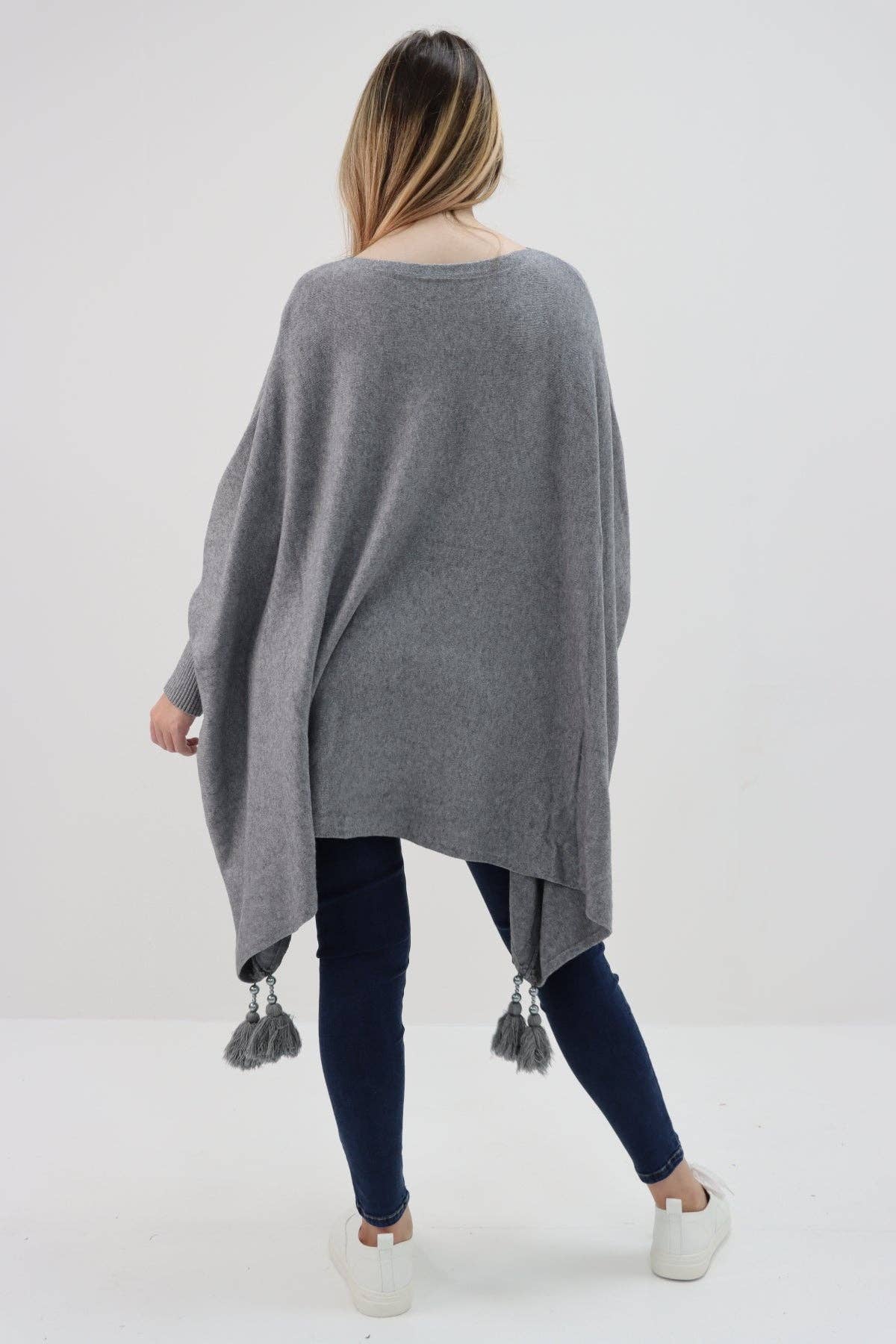 Miss Bold - Wholesale Poncho - Women's - Italian Plain Batwing Sleeves Tassels Tunic Poncho23