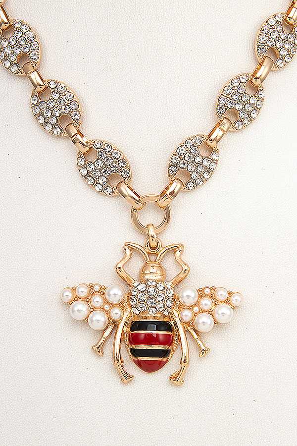 AS SHOWN RHINESTONE PAVE BEE PENDANT NECKLACE SET 698 for wholesale on Faire3
