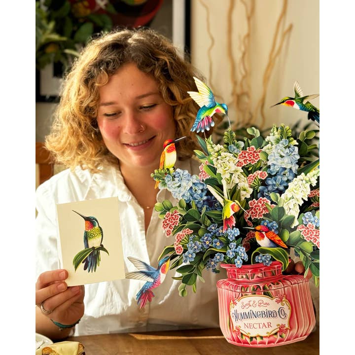 FreshCut Paper LLC - Wholesale Everyday Greeting Card - Hummingbird Oasis (8 Pop-up Greeting Cards)