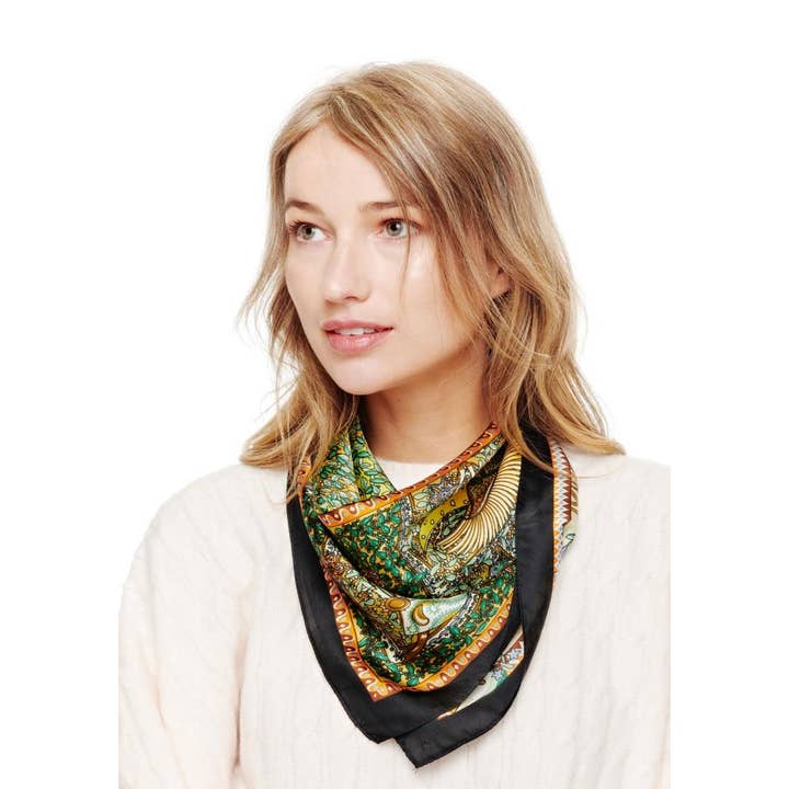 anbfashion - Wholesale Scarf - Women's - MIX LEAF PRINT SQUARE SILKY BANDANA NECK SCARF