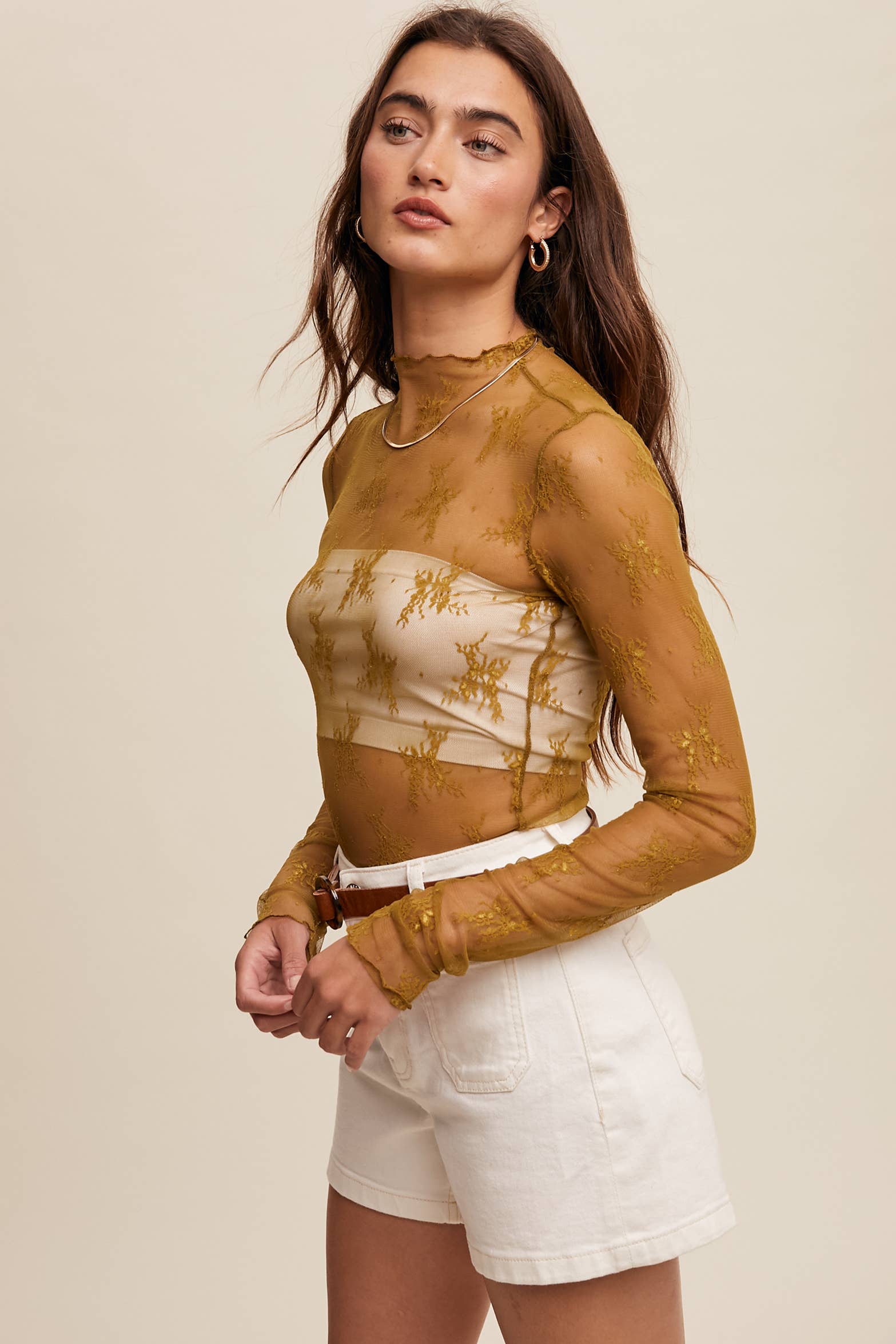 Listicle - Wholesale Blouse - Women's - Sheer Lace Long-Sleeve Top4