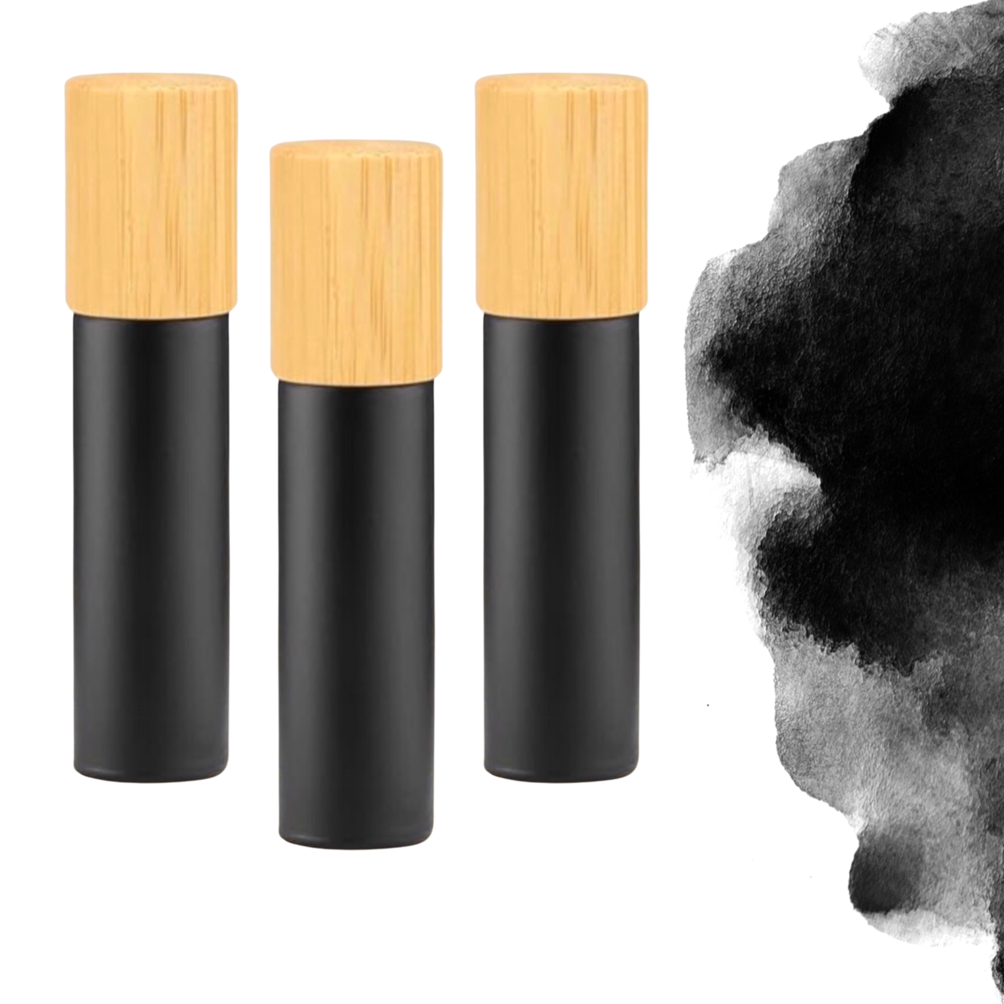 Essential Wellness - Body, Mind, Spirit - Wholesale Essential Oil Roll-On - CLASSIC BLACK Glass Roller Bottle 10ml with Bamboo Cap0