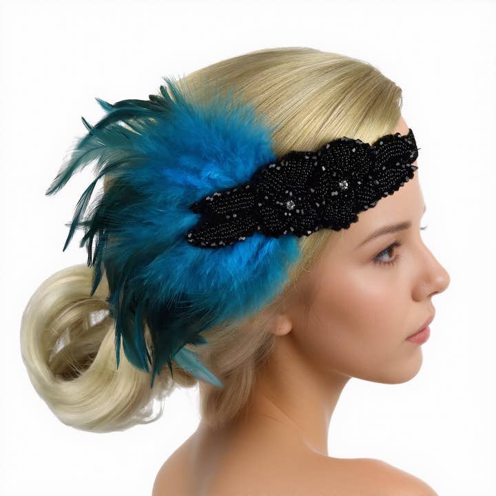 Floris Linens - Wholesale Fashion Headband - Women's - Great Gatsby Rhinestone and Feather Flapper Headband6