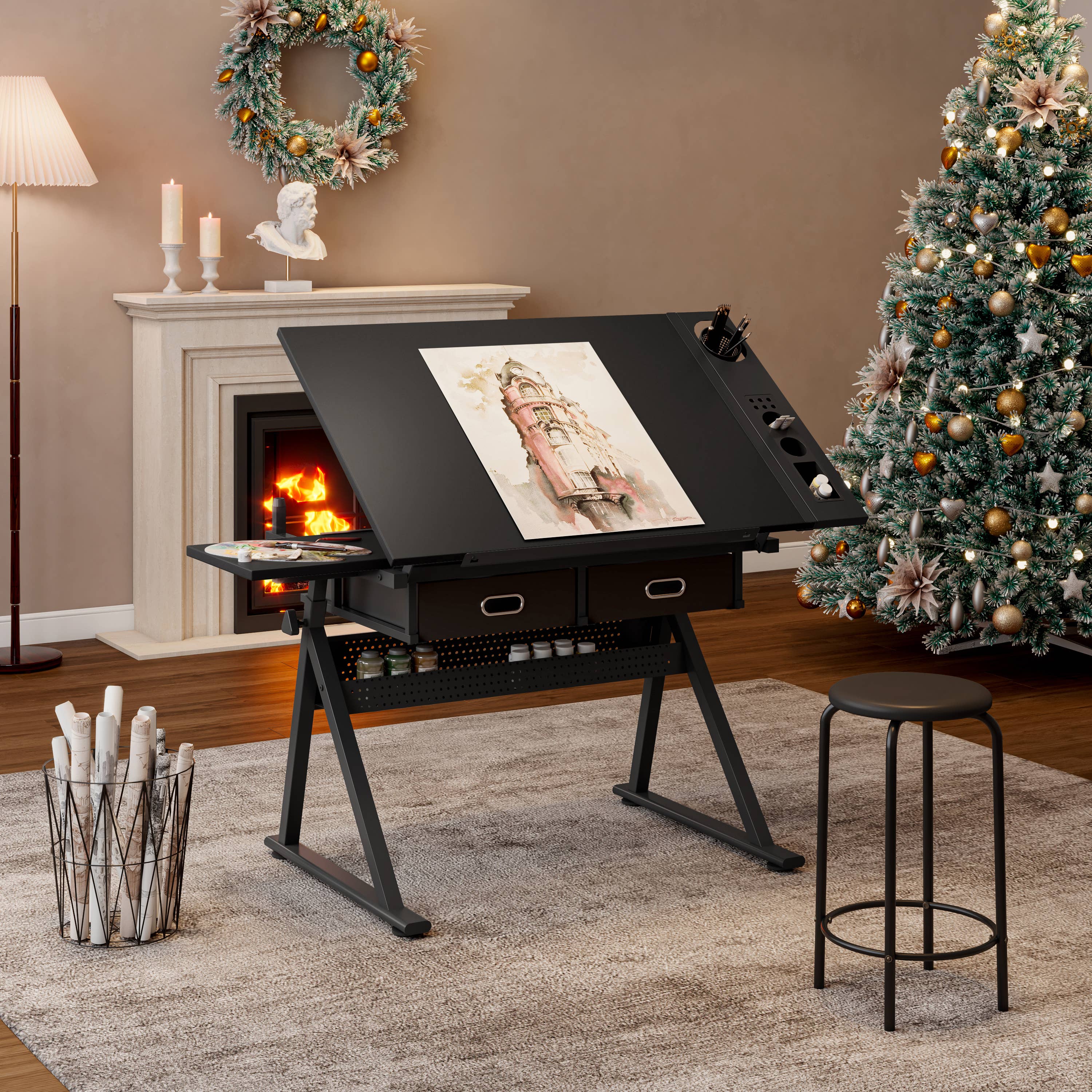 HOMYCASA DESIGN INC - Wholesale Desk Set - Garage Workstation Adjustable Drafting Table with 2 Drawers1