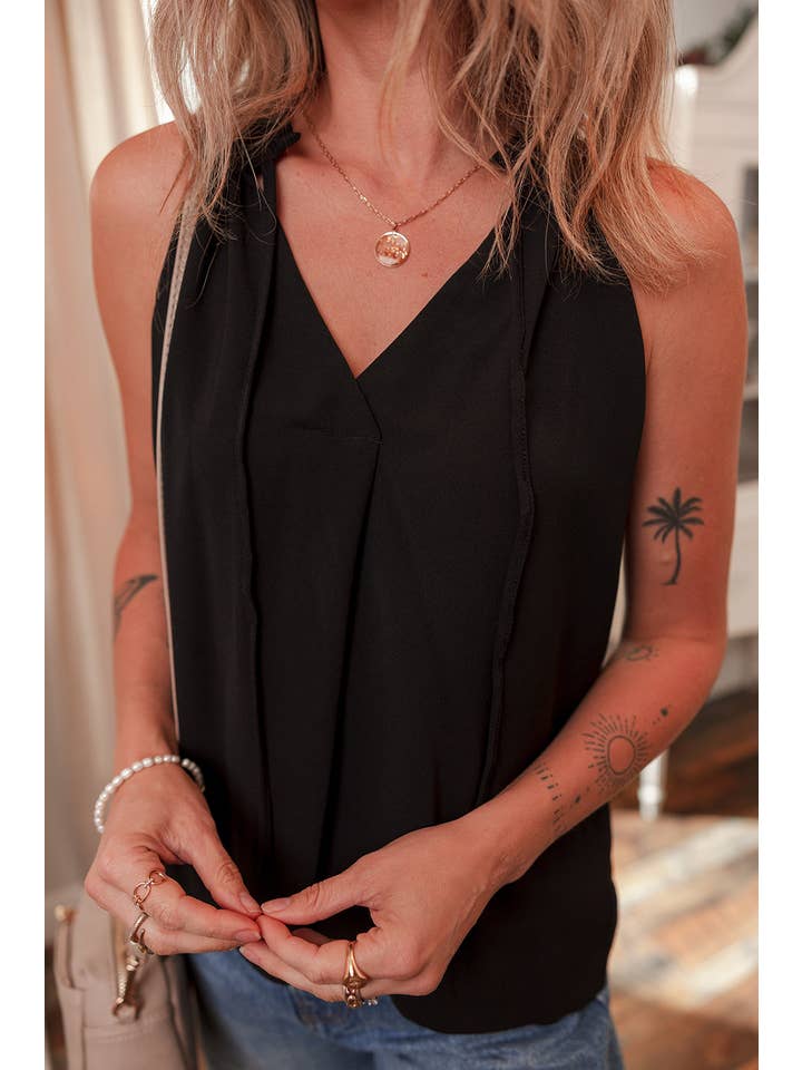 Sort Solid Slips V-hals Sommer Tanktop for engroshandel på Faire