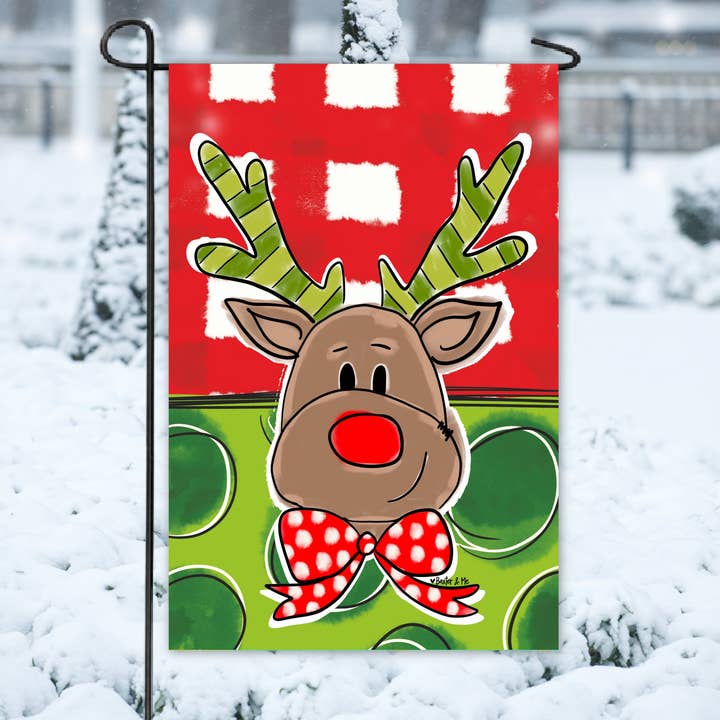 Baxter & Me - Wholesale Flag - Red & Green Reindeer Garden Flag0