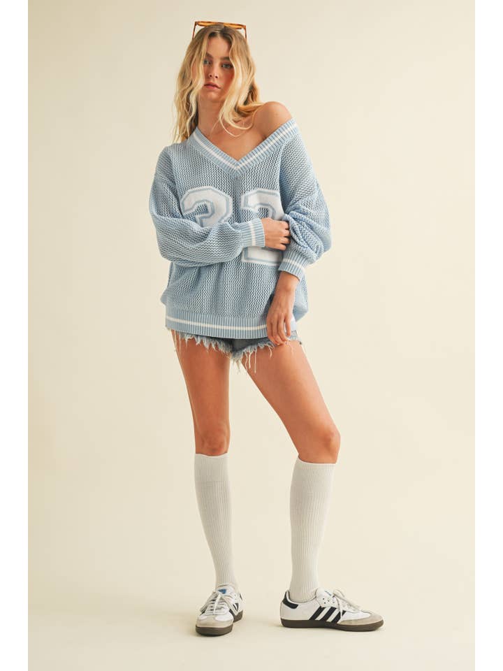 Mustard Seed - Wholesale Knit Sweater - Women's - V NECK NUMBERS SWEATER TOP7