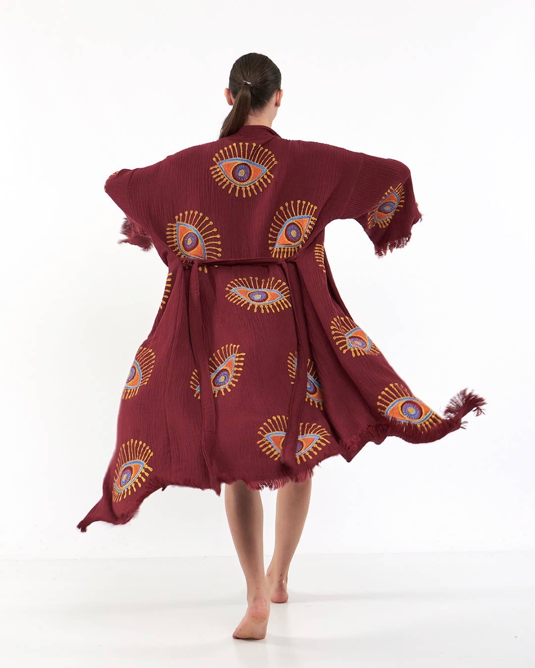 Yaz Concepts - Wholesale Kimono - Women's - Burgundy Evil Eye Print Bathrobe Festival Kimono Robe 10