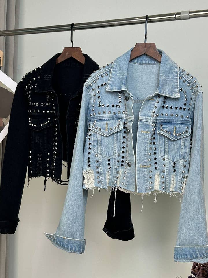 Distressed Cropped Denim Jackets for wholesale by Jiawaknitart