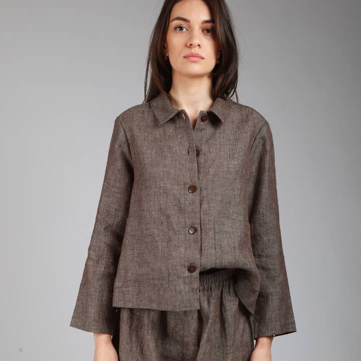 TOUJOURS Cropped Button Down Linen Shirt for wholesale by Knotium