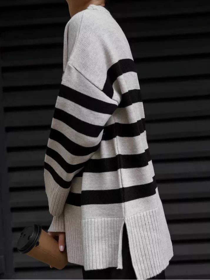 Masyal - Wholesale Knit Sweater - Women's - Oversized Striped Sweater #25