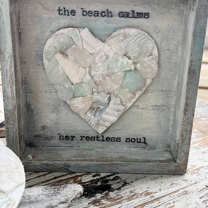 UnfiniSHEd - Wholesale Sign - Sea Shell Mosaic Heart Sign, Choose Saying,2