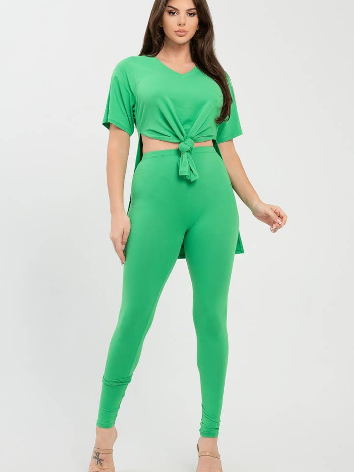 Julia by LoveJ - Wholesale Top & Pant Set (NOT Loungewear) - Women's - V Neck Side Slits Basic Top And Leggings Set24