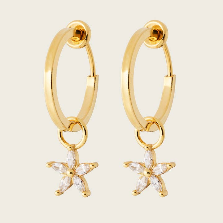 Flower Hoop Charms Mini Hoop Clip On Earrings Set in Gold for wholesale by Aiori