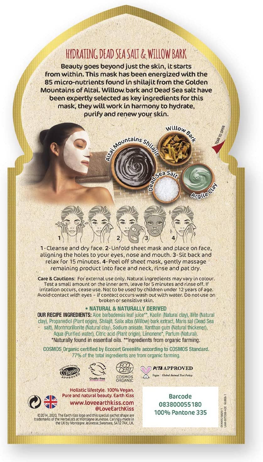 Beauty Goddess – wholesale Skincare face mask – Earth Kiss Inspirations Hydrating Organic Bamboo Sheet Mask with Shilajit and Miracle Clay to Hydrate Your Skin1