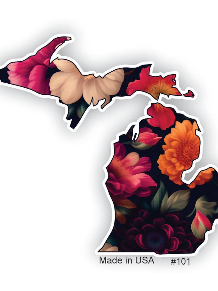 Floral Michigan Silhouette Sticker for wholesale by Big monkey