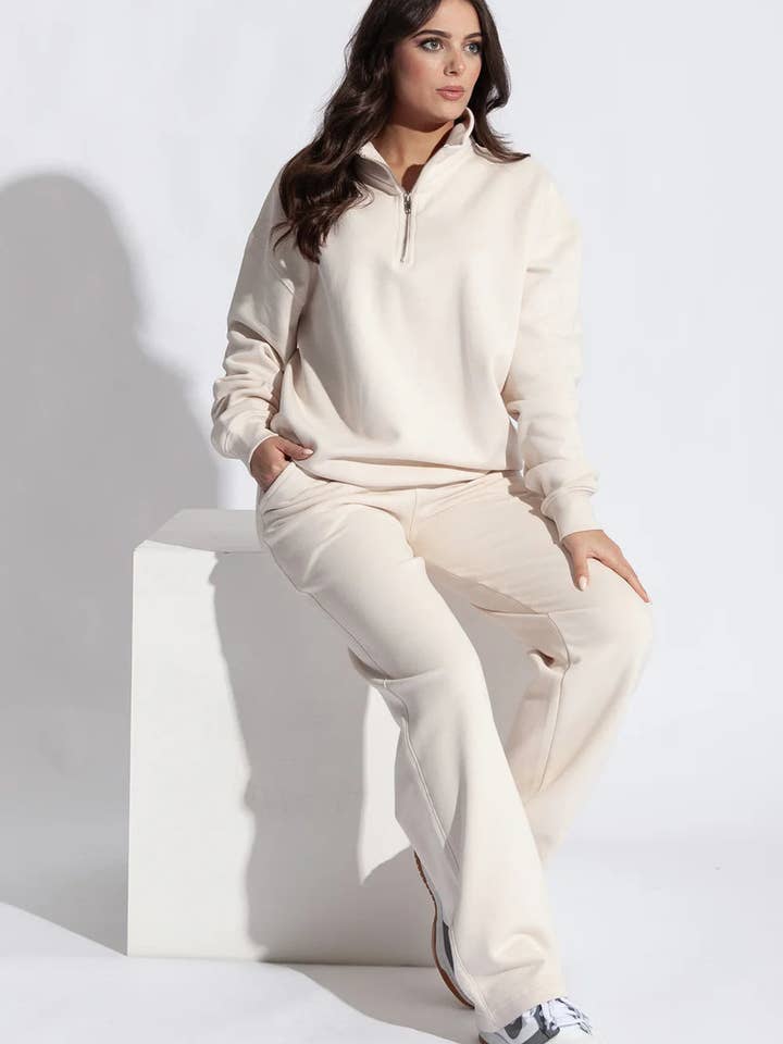 Beige 1/4 Zip Fleece Tracksuit for wholesale by Aftershock London