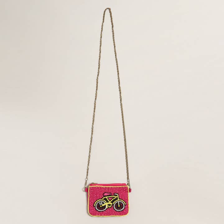 HOT PINK Bicycle Seed Beaded Coin Pouch with Chain for wholesale on Faire3