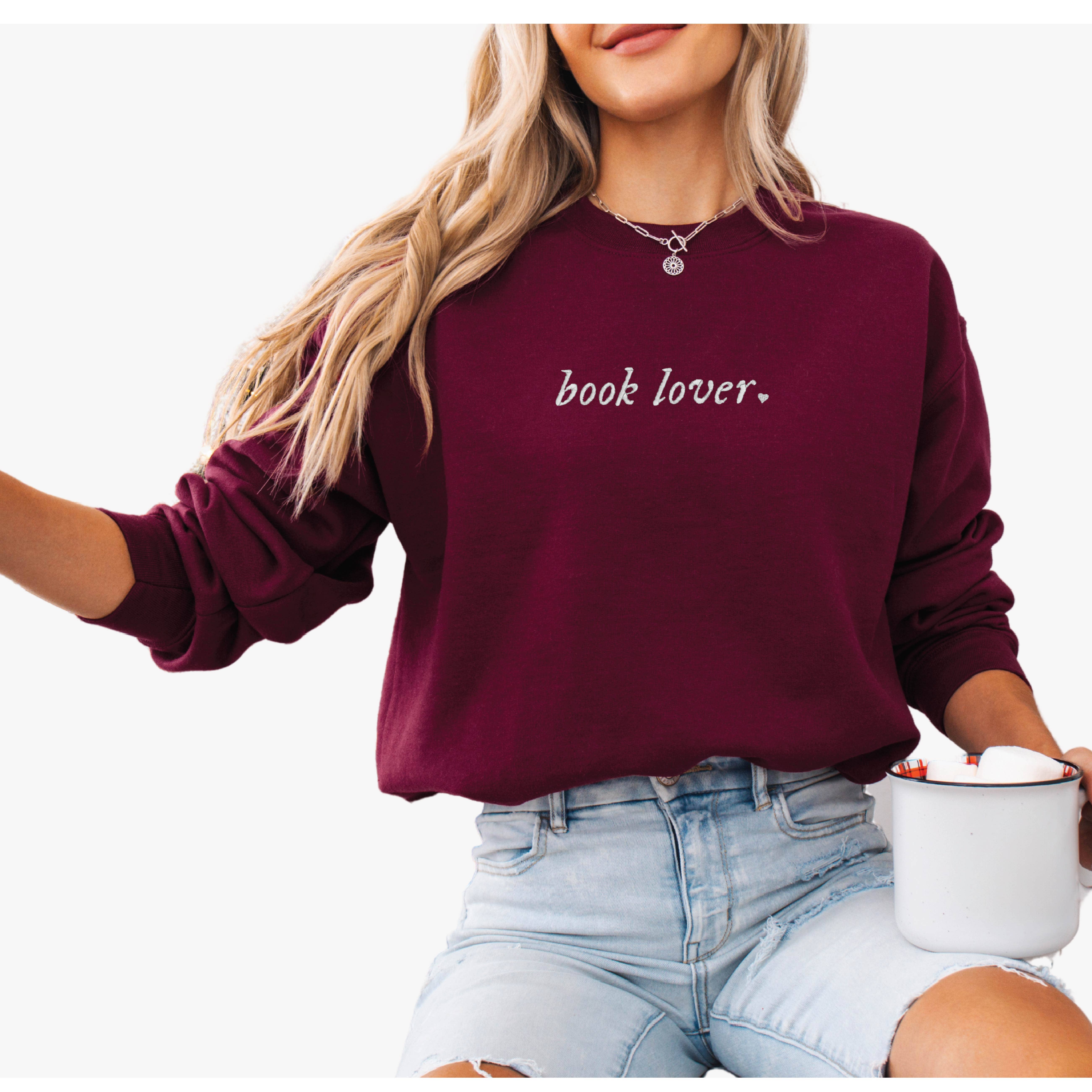 P E T I T R U E - Wholesale Sweatshirt - Women's - EMBROIDERED Sweatshirt Book Lovers Valentines Day Bookish 6