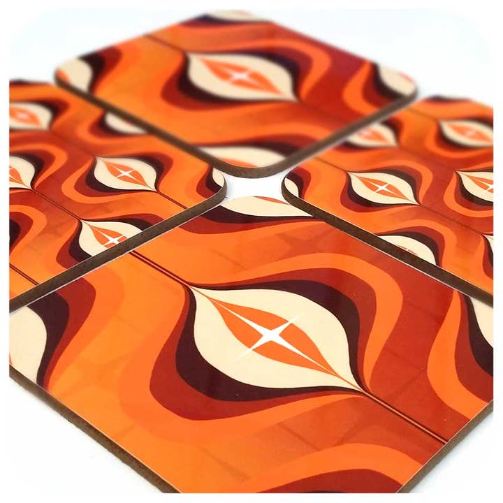70s Op Art Coasters in Orange for wholesale by InkaBilly