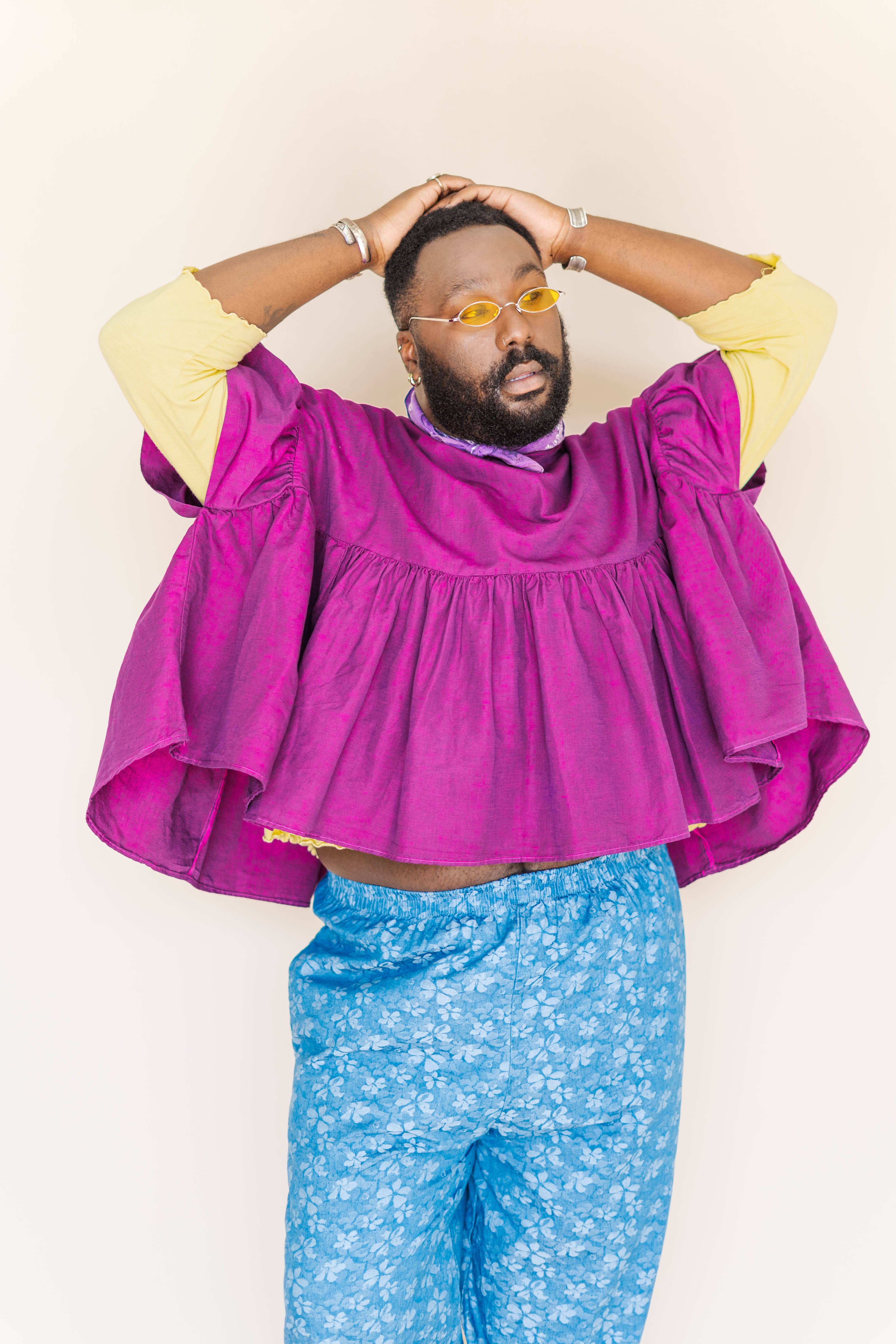 Nettle Studios - Wholesale Blouse - Women's - Size Inclusive Plus Size Purple Gathered Ruffle Blouse