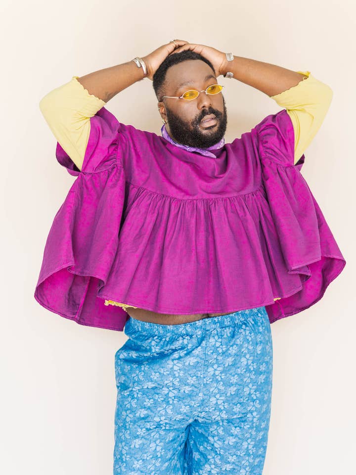 Size Inclusive Plus Size Purple Gathered Ruffle Blouse for wholesale by Nettle Studios