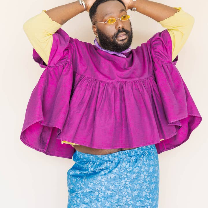 Size Inclusive Plus Size Purple Gathered Ruffle Blouse for wholesale by Nettle Studios