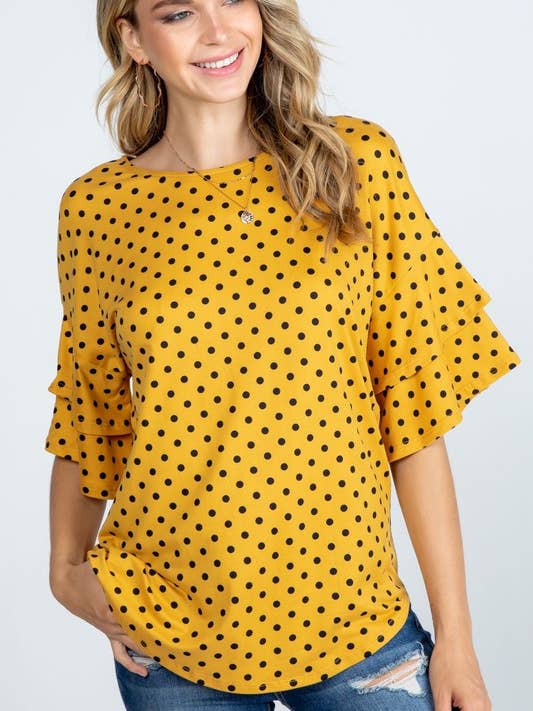 Prickmönstrad topp med volangärm för wholesale av Rose Mellow Fashion